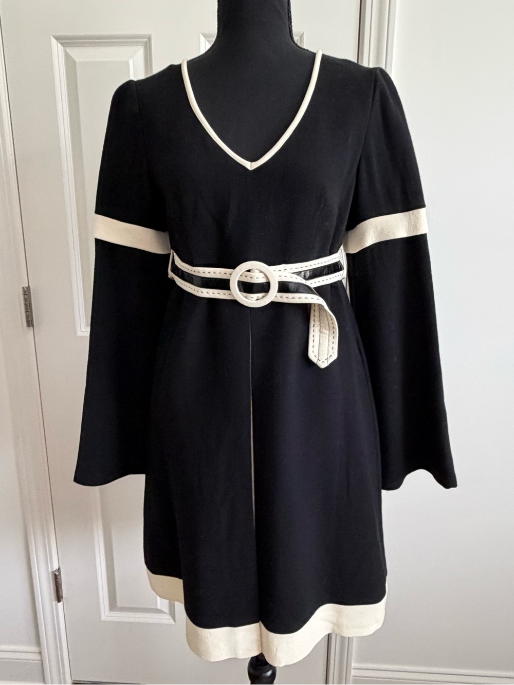Laundry by Design Black Dress with Cream Trim and Belt